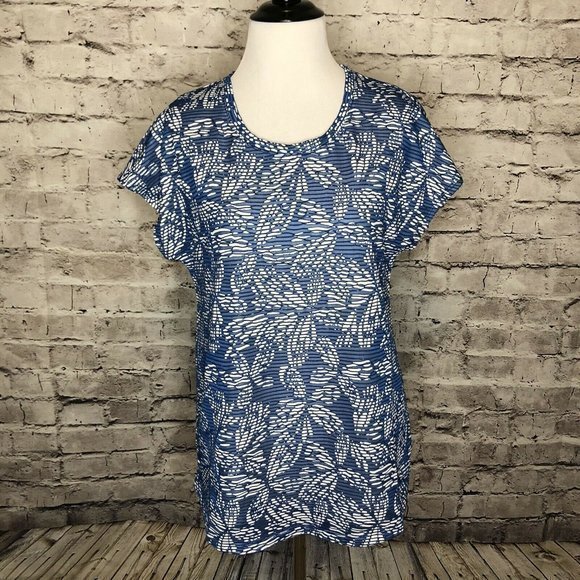 Chico's Blue White Floral Pattern Stella Mesh‎ Top - Picture 2 of 12